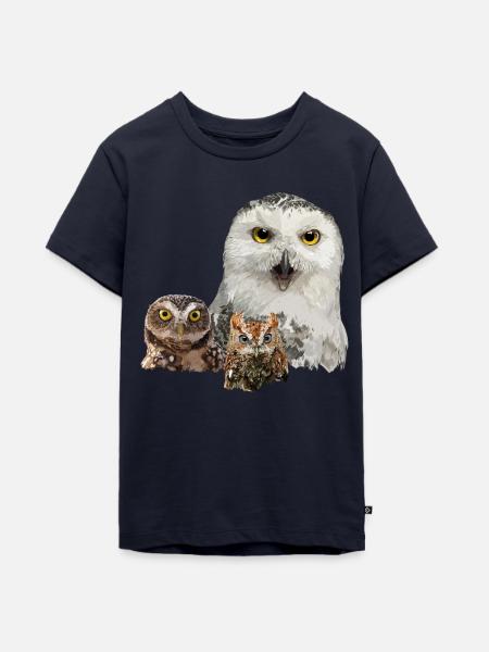 Eule, Eule und Eule - Teenager Premium Bio T-Shirt - Navy