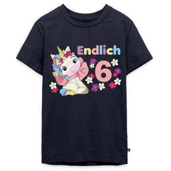Kinder Geburtstagsshirt 6 Jahre Einhorn - Teenager Premium Bio T-Shirt - Navy - Vorne - AI Model Teenager Male light (155cm)