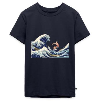 Surfer Große Welle vor Kanagawa Japanisches Surf - Teenager Premium Bio T-Shirt - Navy - Vorne - AI Model Teenager Male light (155cm)