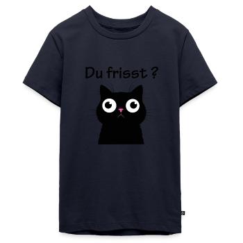 YANACAT Schwarze Katze ist hungrig Magnet Lustig - Teenager Premium Bio T-Shirt - Navy - Vorne - AI Model Teenager Male light (155cm)
