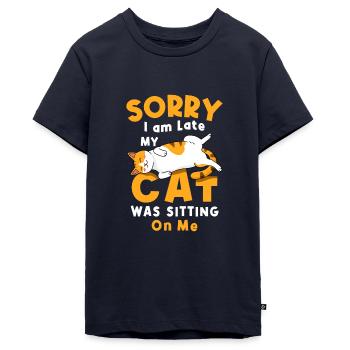 Sorry i am Late My Cat Was Sitting On Me Katzen - Teenager Premium Bio T-Shirt - Navy - Vorne - AI Model Teenager Male light (155cm)