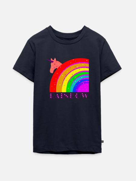 Regenbogen mit Einhorn - Teenager Premium Bio T-Shirt - Navy
