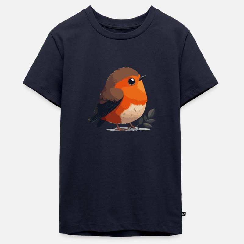 Illustration Comic Cute Kawaii Bird Robin - T-shirt Premium bio Ado - bleu marine
