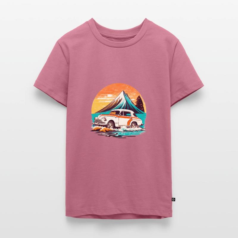 Vintage - Strandblick mit altem Auto Teenager Premium Bio T-Shirt