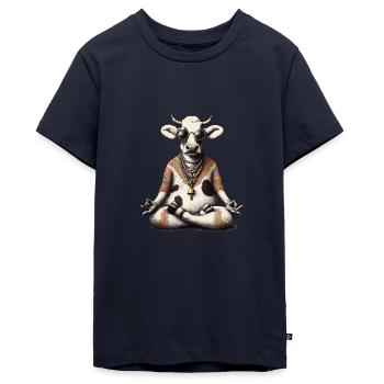 Schweizer Milchkuh Hippie Meditation - Teenager Premium Bio T-Shirt - Navy - Vorne - AI Model Teenager Male light (155cm)
