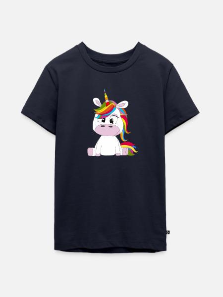 Sweet Einhorn sitzend - Teenager Premium Bio T-Shirt - Navy