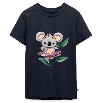 Koala Ballerina auf Eukalyptus Blättern - Teenager Premium Bio T-Shirt - Navy - Vorne - AI Model Teenager Male light (155cm)
