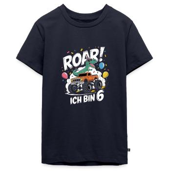 6. Geburtstag 6 Jahre Dino Monstertruck Fan - Teenager Premium Bio T-Shirt - Navy - Vorne - AI Model Teenager Male light (155cm)
