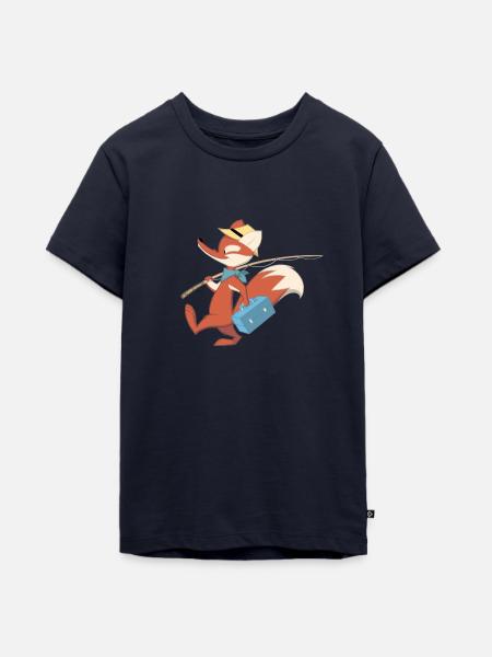 Herr Fuchs mit Angelrute - Teenager Premium Bio T-Shirt - Navy