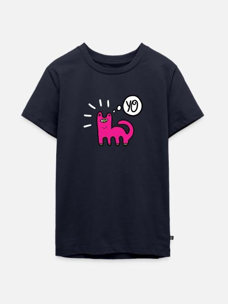 Katze Lustig Sprechblase - Teenager Premium Bio T-Shirt - Navy