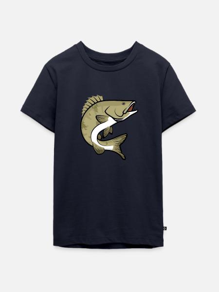 Zander Angeln Fisch Raubfisch - Teenager Premium Bio T-Shirt - Navy