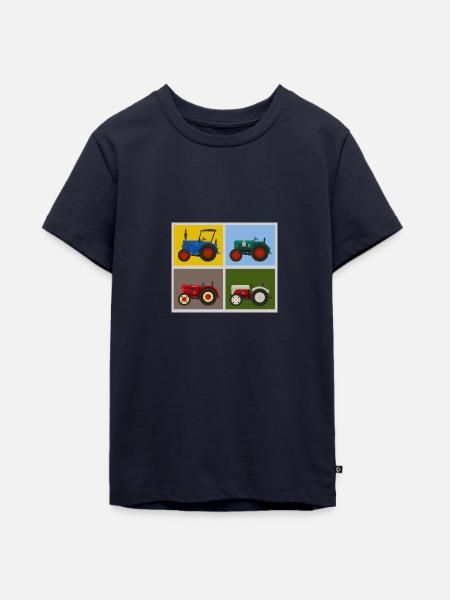 Retro Oldtimer-Traktoren Quartett - Teenager Premium Bio T-Shirt - Navy