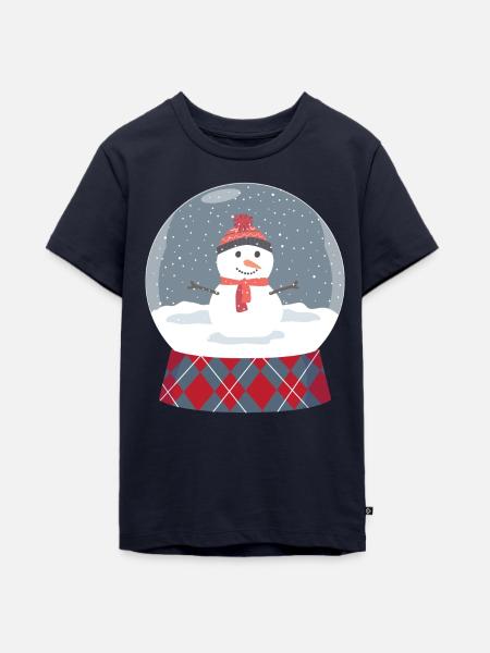 Glaskugel mit Schneemann - Teenager Premium Bio T-Shirt - Navy