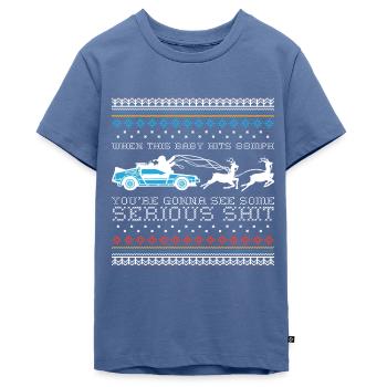 Zurück In Die Zukunft DeLorean Ugly Christmas - Teenager Premium Bio T-Shirt - Taubenblau - Vorne - AI Model Teenager Male light (155cm)