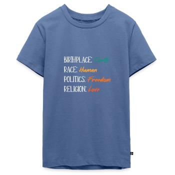 Birthplace Earth - Race Human Rights Humanity - Teenager Premium Bio T-Shirt - Taubenblau - Vorne - AI Model Teenager Male light (155cm)