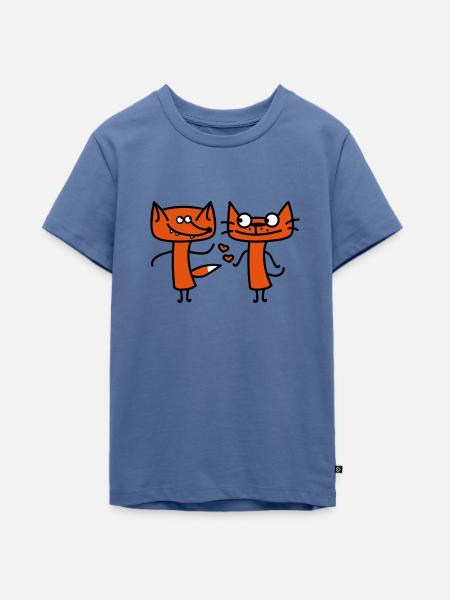 Fuchs und Katze - Teenager Premium Bio T-Shirt - Taubenblau