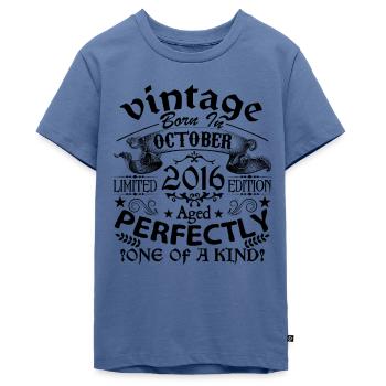 Oktober 2016 | Jahrgang 2016 | geboren im Oktober - Teenager Premium Bio T-Shirt - Taubenblau - Vorne - AI Model Teenager Male light (155cm)
