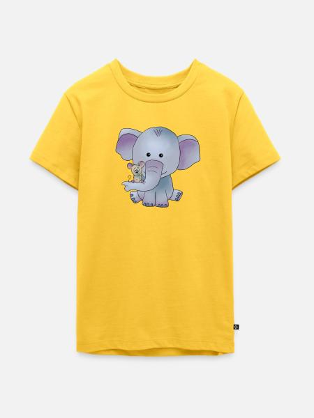 Elefant mit Maus - Teenager Premium Bio T-Shirt - Sonnengelb
