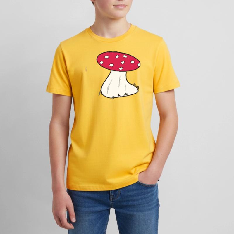Red Toadstool Cartoon Pattern Teenager Premium Organic T-Shirt