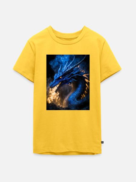 dunkelblauer Drache - Teenager Premium Bio T-Shirt - Sonnengelb