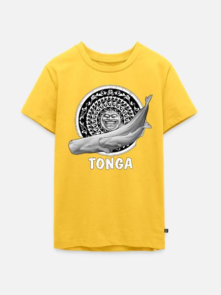 Pottwale und Tikimaske - Teenager Premium Bio T-Shirt - Sonnengelb