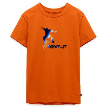 Skateboarder, Kickflip auf einem Skateboard - Teenager Premium Bio T-Shirt - Orange  - Vorne - AI Model Teenager Male light (155cm)