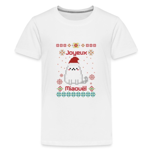Joyeux Miaouël - Pull moche avec chat en pixelart - T-shirt Premium Ado