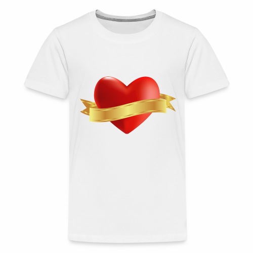 Heart with Gold Banner - Teenage Premium T-Shirt