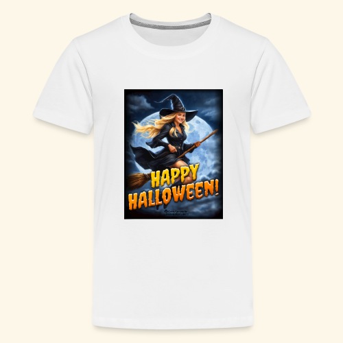 Happy Halloween Hexe auf Besen - Teenager Premium T-Shirt