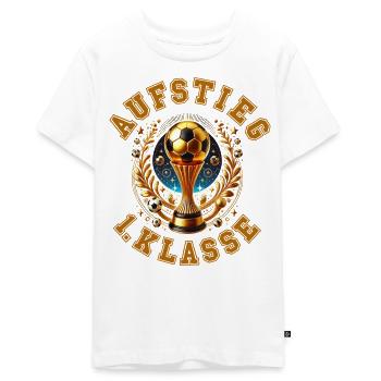 AUFSTIEG 1. Klasse - Einschulung Fußball - Teenager Premium Bio T-Shirt - Weiß - Vorne - AI Model Teenager Male light (155cm)