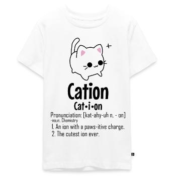 Chemie Katze Kation Chemiker Science Geschenk süß - Teenager Premium Bio T-Shirt - Weiß - Vorne - AI Model Teenager Male light (155cm)