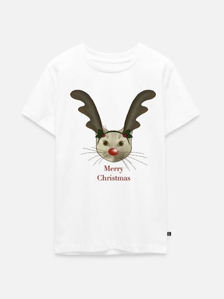 Weihnachtskatze - Teenager Premium Bio T-Shirt - Weiß
