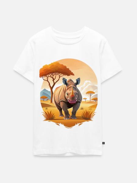 Nashorn in der Savanne - Teenager Premium Bio T-Shirt - Weiß