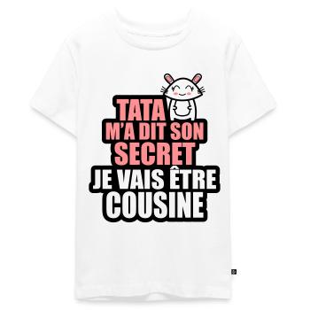 tata m'a dit son secret je vais être cousine - T-shirt Premium bio Ado - blanc - Devant - AI Model Teenager Male light (155cm)