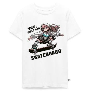 Ja, Mädchen können skaten - Skating Mädchen - Teenager Premium Bio T-Shirt - Weiß - Vorne - AI Model Teenager Male light (155cm)