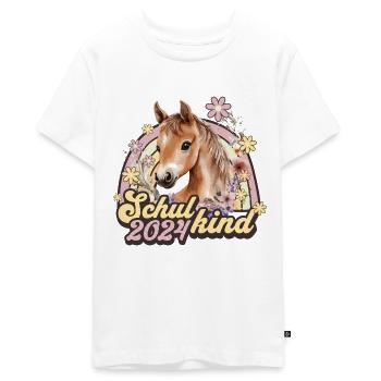 Schulkind 2024 Pferd Einschulung Schule Schüler - Teenager Premium Bio T-Shirt - Weiß - Vorne - AI Model Teenager Male light (155cm)