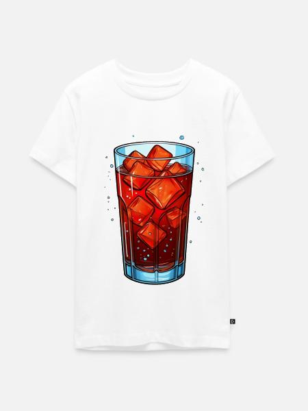 Glas Cola mit Eiswürfeln - Teenager Premium Bio T-Shirt - Weiß