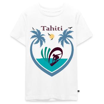 Tahiti Surfing Beach Palm Island Teahupoo Souvenir - T-shirt Premium bio Ado - blanc - Devant - AI Model Teenager Male light (155cm)
