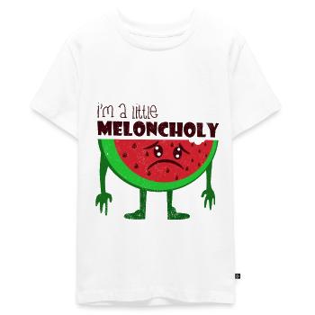 Melon mélancolique jeu de mots cadeau fruité - T-shirt Premium bio Ado - blanc - Devant - AI Model Teenager Male light (155cm)