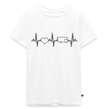 Wohnmobil Campen Herzschlag - Teenager Premium Bio T-Shirt - Weiß - Vorne - AI Model Teenager Male light (155cm)