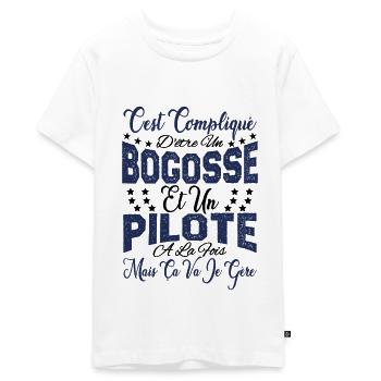 c'est compliqué d'être un Bogosse et un Pilote. - T-shirt Premium bio Ado - blanc - Devant - AI Model Teenager Male light (155cm)