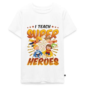 Jag undervisar superhjältar - Ekologisk premium-T-shirt tonåring - vit - Fram - AI Model Teenager Male light (155cm)