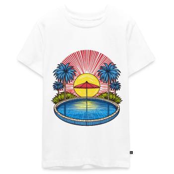 Parasol by the pool under palm trees in summer - Teenager Premium Organic T-Shirt - white - Front - AI Model Teenager Male light (155cm)