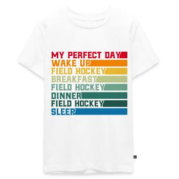 Feldhockey Spieler Mannschaftssport Hallen Feldhoc - Teenager Premium Bio T-Shirt - Weiß - Vorne - AI Model Teenager Male light (155cm)