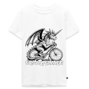 Drache auf Fahrrad - Teenager Premium Bio T-Shirt - Weiß - Vorne - AI Model Teenager Male light (155cm)