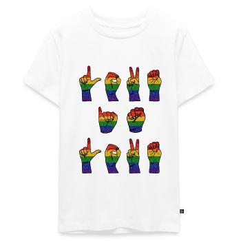 Love Is Love Sign Language T-Shirt - Teenager Premium Bio T-Shirt - Weiß - Vorne - AI Model Teenager Male light (155cm)