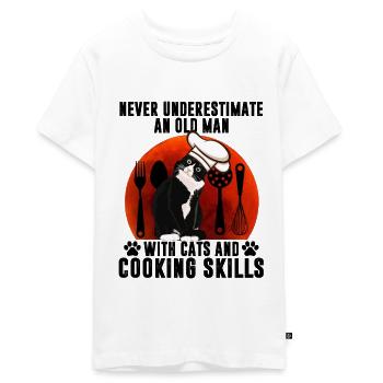 Black Cat An Old Man With Cats And Cooking Skills - Teenager Premium Bio T-Shirt - Weiß - Vorne - AI Model Teenager Male light (155cm)
