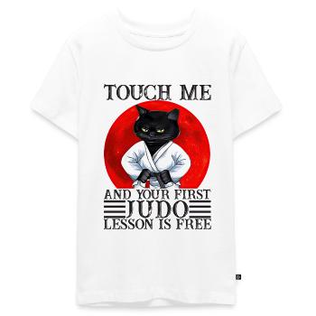 Touch Me And Your First Judo Lesson Is Free - T-shirt Premium bio Ado - blanc - Devant - AI Model Teenager Male light (155cm)