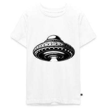 Schwebende Fliegende ungewöhnliche Untertasse - Teenager Premium Bio T-Shirt - Weiß - Vorne - AI Model Teenager Male light (155cm)