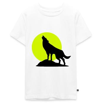 Wolf und Mond, Wolfshund - Teenager Premium Bio T-Shirt - Weiß - Vorne - AI Model Teenager Male light (155cm)